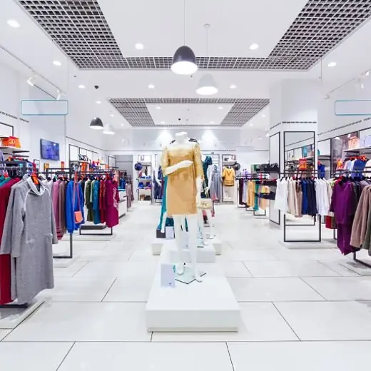 Retail store interior with display fixtures and lighting
