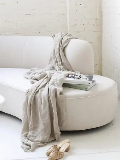 Bedroom detail in linen and boucle