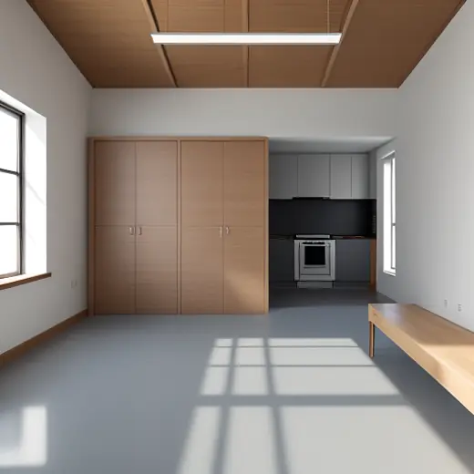 Apartment interior before fit-out, showing space planning stage
